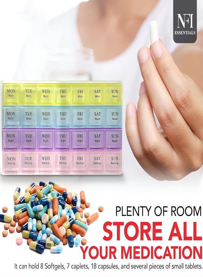 NFI essentials Pill Box Weekly 7 Days 4 Times Storage 28 Compartments, Durable Medicine organizer box, Portable Travel Pill Box for Home with Compartments Moisture-Proof Pill case - Image 5